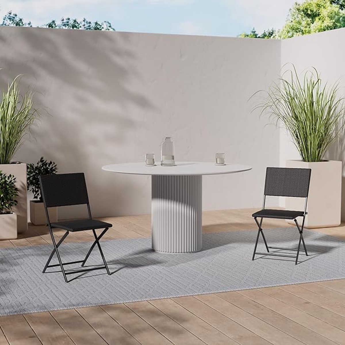 Luxe Set van 4 Inklapbare Polyrotan Klapstoelen Zwart – Weerbestendige Tuinstoelen tot 120