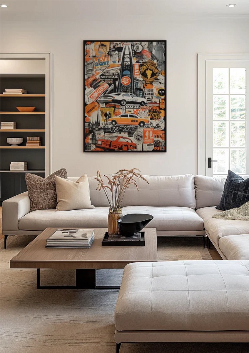 Yourwallarts.com - Wandpaneel - Canvas - Stedelijke Collage Taxi Auto Pop Art Retro Schilderij