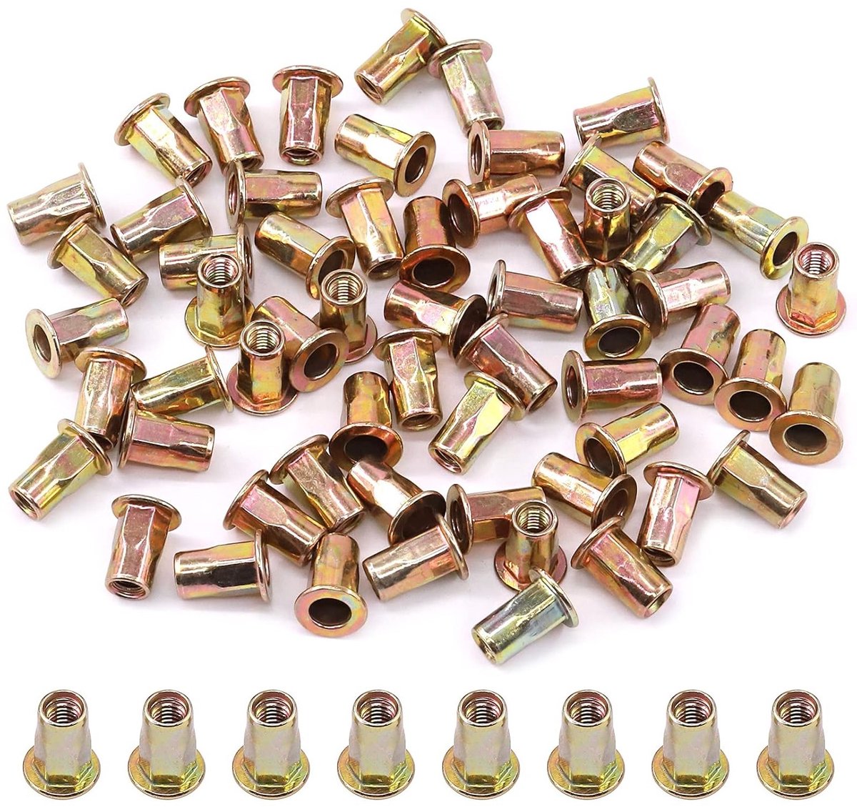 60 Stuks M4 Half Hex Body Flens Rivet Nuts - Gegalvaniseerd Staal, Platte Kop, Geschikt voor Meubel- en Bouwtoepassingen