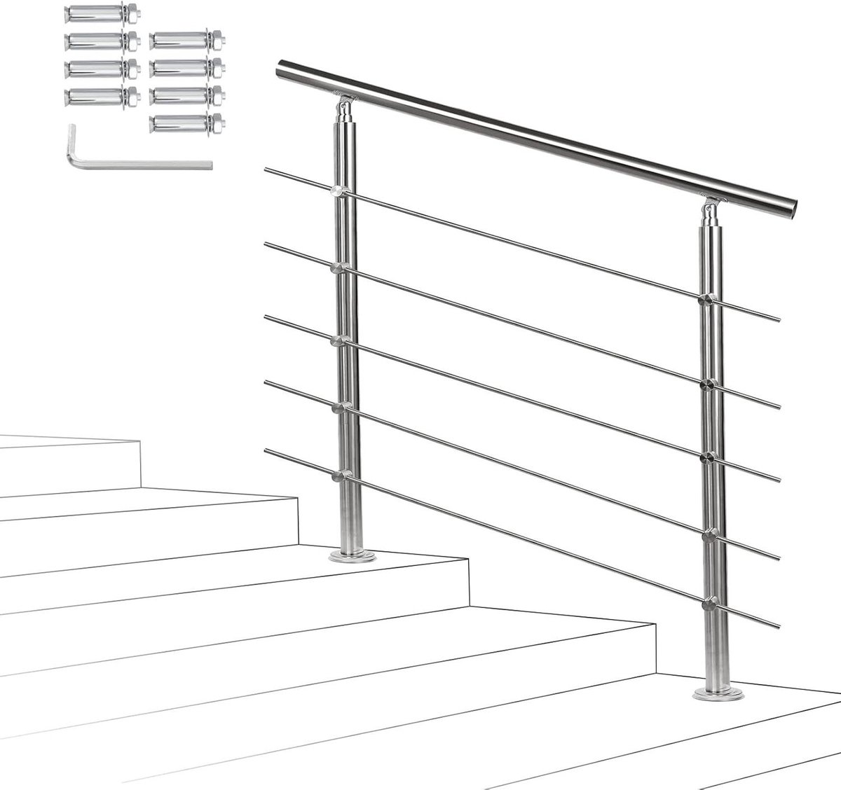 Trapleuning - Balkonreling Balustrade - Veiligheid Binnen Buiten - Roestvrij Staal - 100 cm - Zilverkleurig