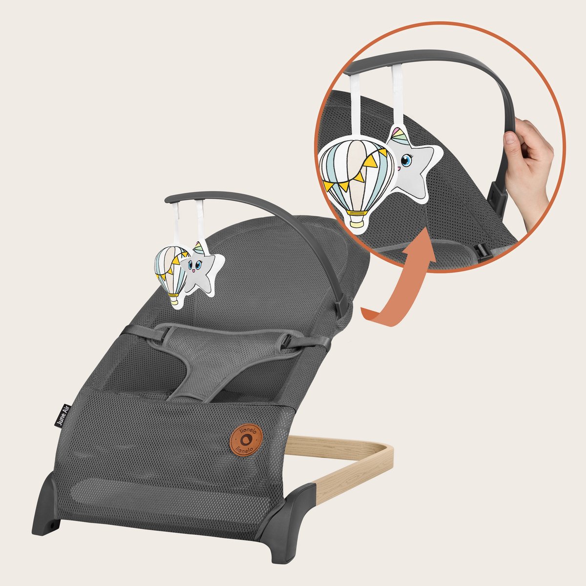 Lionelo June Wipstoel Baby – tot 9 kg – 3-punts veiligheidsgordels – Lichtgewicht – Mesh Bekleding – Plat Opvouwbaar – Natuurlijke Schommelbeweging – Gecertificeerd – Babyschommel & Wipstoeltje thumbnail 5