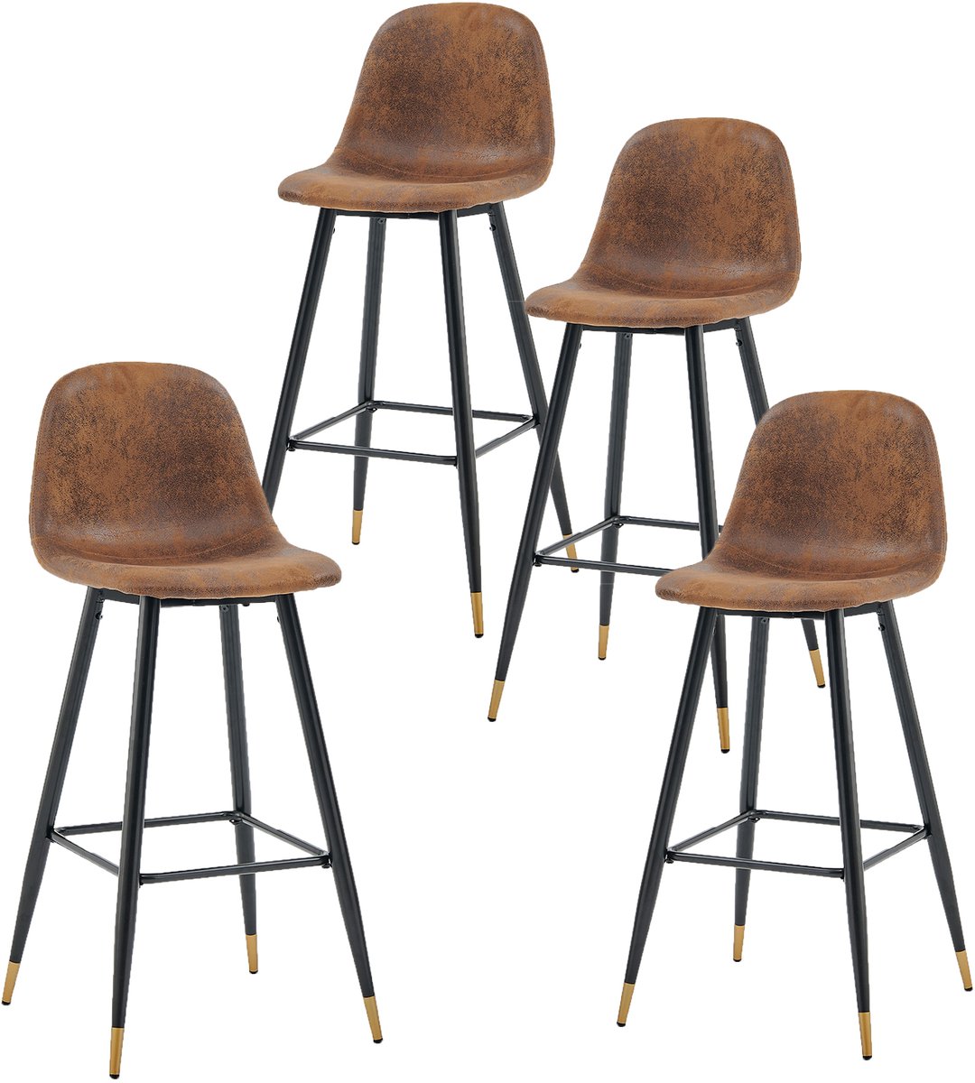 Meubles Cosy CHARLTON Barstoelen - Set Van 4 - Zwart & Goud - Imitatie Suède - Met Rugleuning - Industrieel