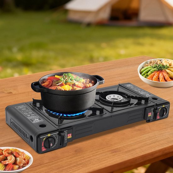 VIEMAE Camping kooktoestel - Kampeer kooktoestel - Kookplaat - Gastoestel - 2 pits - Inclusief draagbare koffer - 2500W - Zwart van Merkloos — afbeelding 2