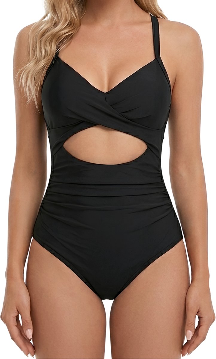 Corrigerend Badpak met Cut-Out en Open Rug - Maat XXL - Shapetape - Zwart - Push-up Badpak - Shapewear Badpak - Corrigerend Badpak Dames - Verstelbare Bandjes