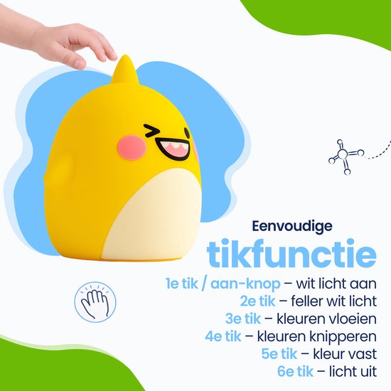 Kadoing® Baby Shark Nachtlamp (Groot) - met Tikfunctie en Afstandsbediening - Oplaadbaar - LED Lamp - Babyshower - Kraamcadeau - Babykamer - Verjaardag Kinderen - Kinderkamer - Kinderspeelgoed - Speelgoed Cadeau - Kinderlamp van Kadoing — afbeelding 5