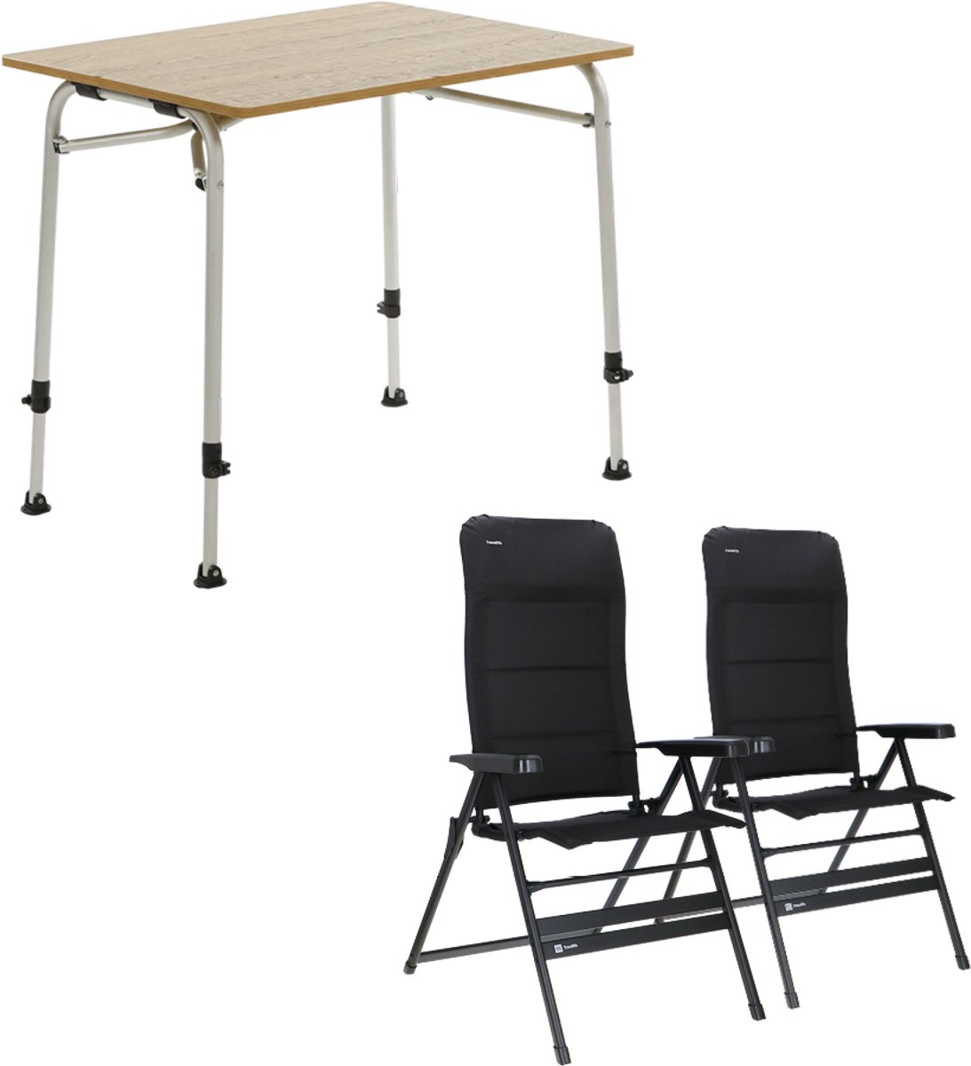 Travellife Sorrento Brown 80 - Festo XL Campingset - Lichtgewicht Campingtafel - 2 Comfortabele XL Standenstoelen