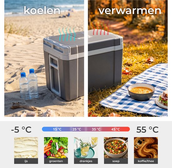 tectake® Elektrische Koelbox - 35 Liter - Warmhoud Box Met Handvat en Wielen - 12V & 230 Volt Aansluiting - Auto Thermobox met Scheidingsrooster - Camping Koelkast - Koelen en Verwarmen van Merkloos — afbeelding 5