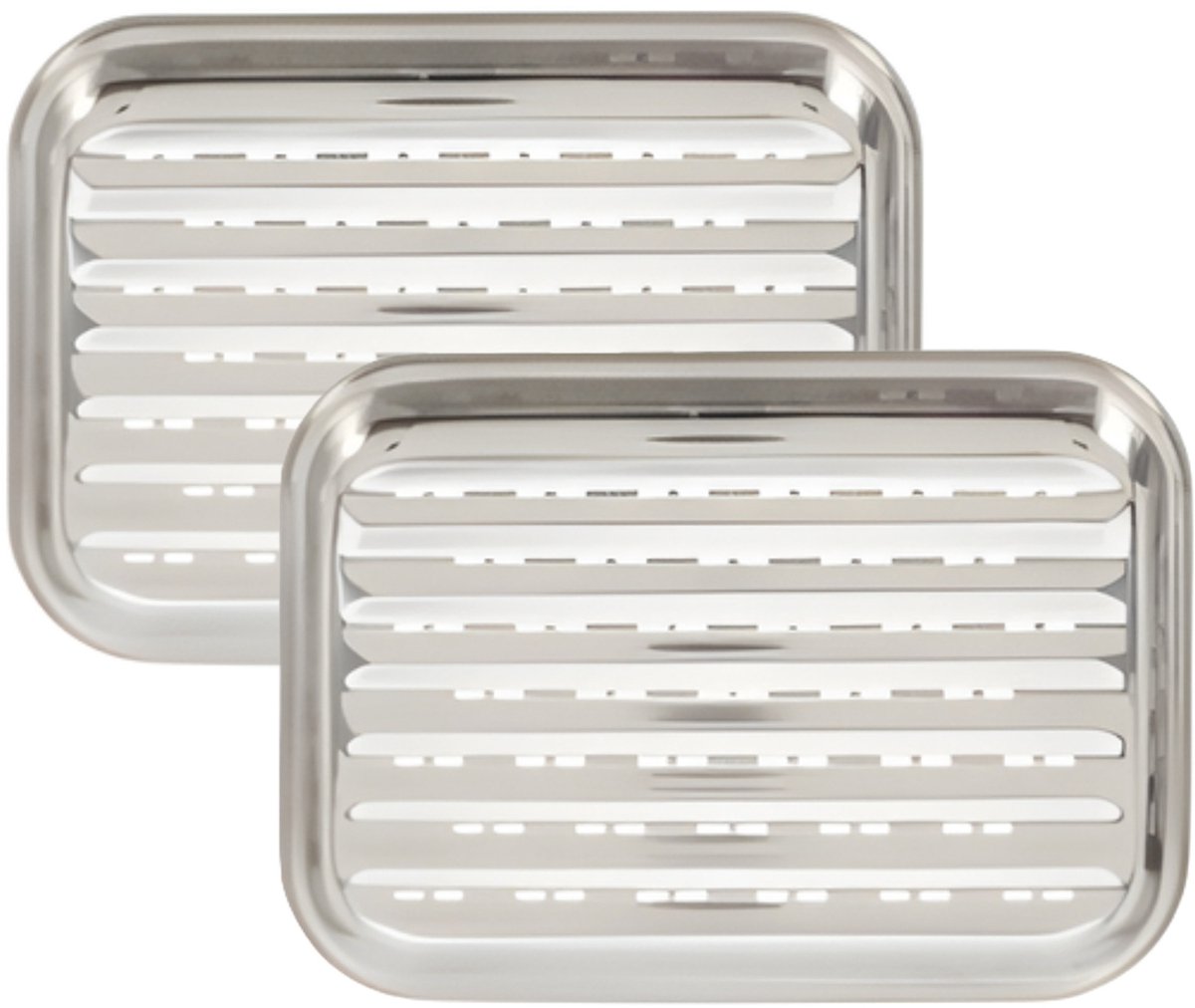 BBQ Collection grillschaal - 2x - RVS - 34 x 24 x 2 cm - herbruikbaar - barbecue rooster - grillplaat - grillen