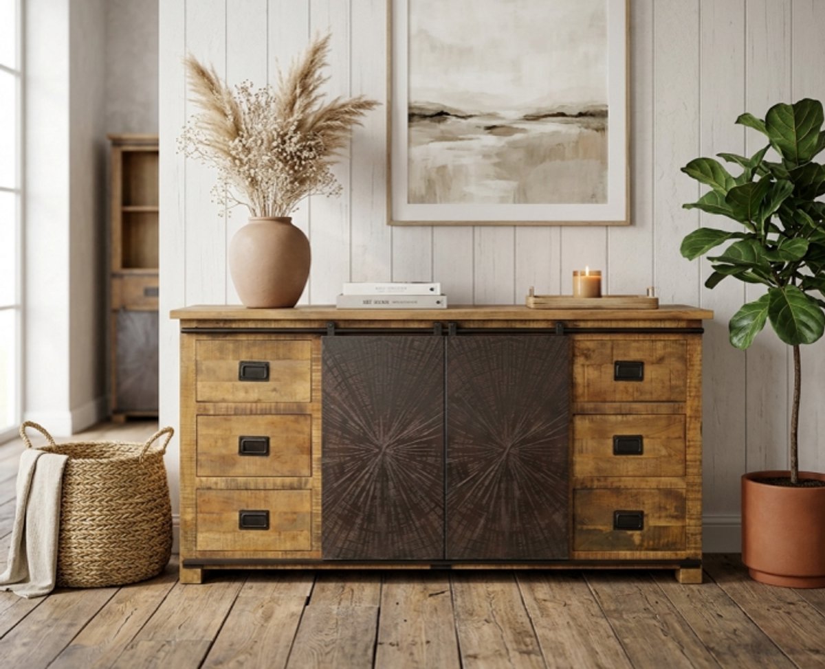 Meubelplaats Dressoir Bradley mangohout 200x42x92 cm Lichtbruin