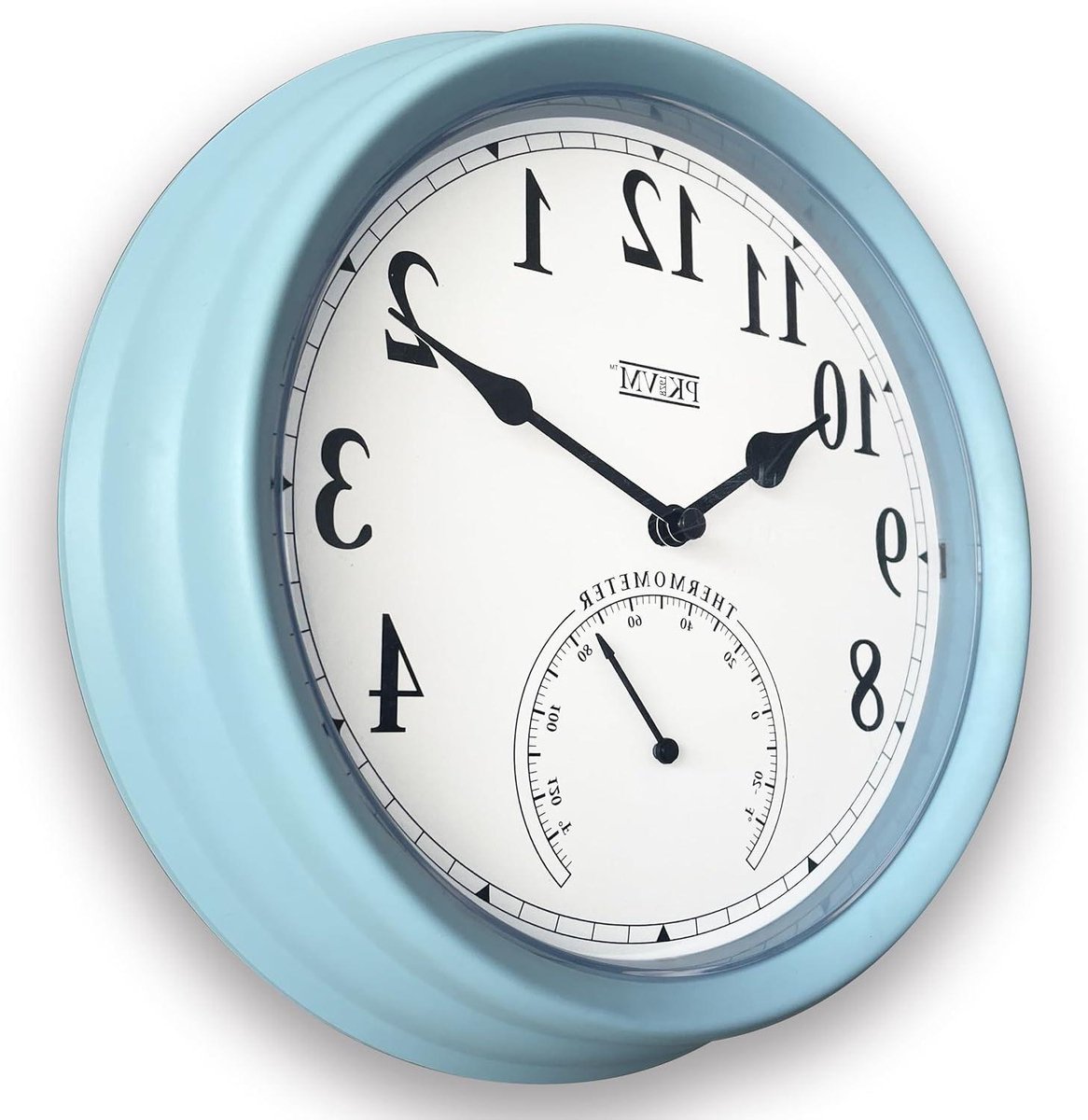 Wandklok met Thermometer - Binnenklok - Tijd & Temperatuur - Stil Sweep Beweging - 99 inch - Pastel Blauw