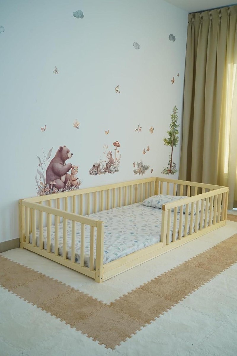 Vloerbed Peuters - Laag Bed Kinderbed - Zelfstandig Slapen - Montessori Ontwerp - US Twin - Natuur Hout