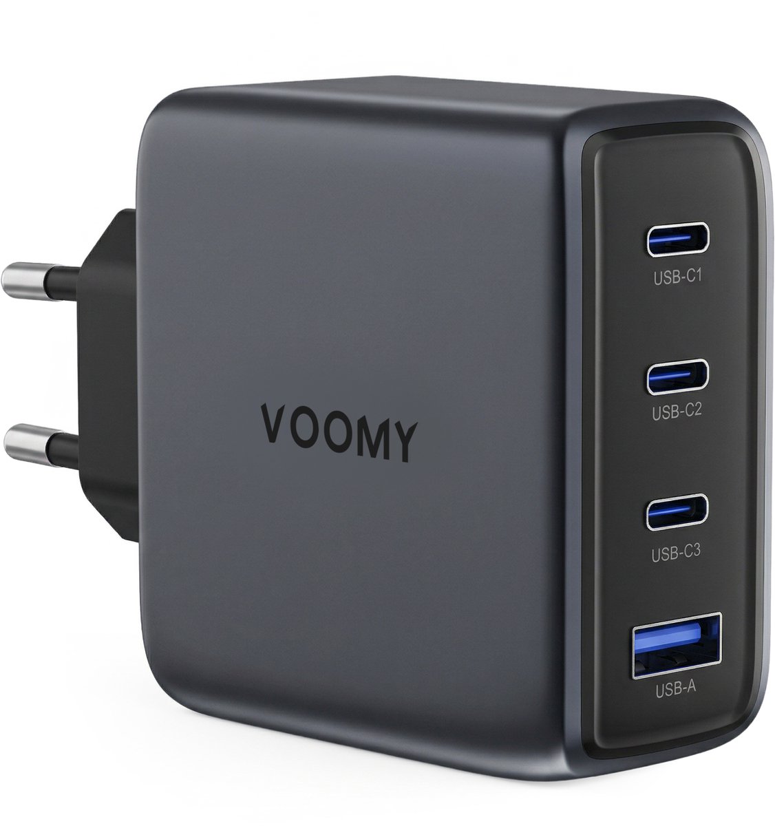 Voomy USB C Adapter 140W - Oplader - Snellader - USB C Lader - Universeel - 2 USB C & 1 USB A Poort - Geschikt voor Laptop, telefoon, tablets en meer - Space Grey