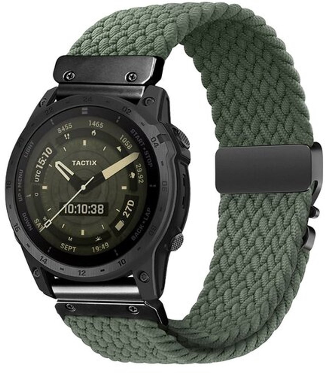 By Qubix - Geschikt voor Garmin bandje - 22mm Quickfit - Braided nylon band met parachute sluiting - Groen - Geschikt voor Garmin Approach S60 & S62 / Instinct / Instinct 2 (Solar)