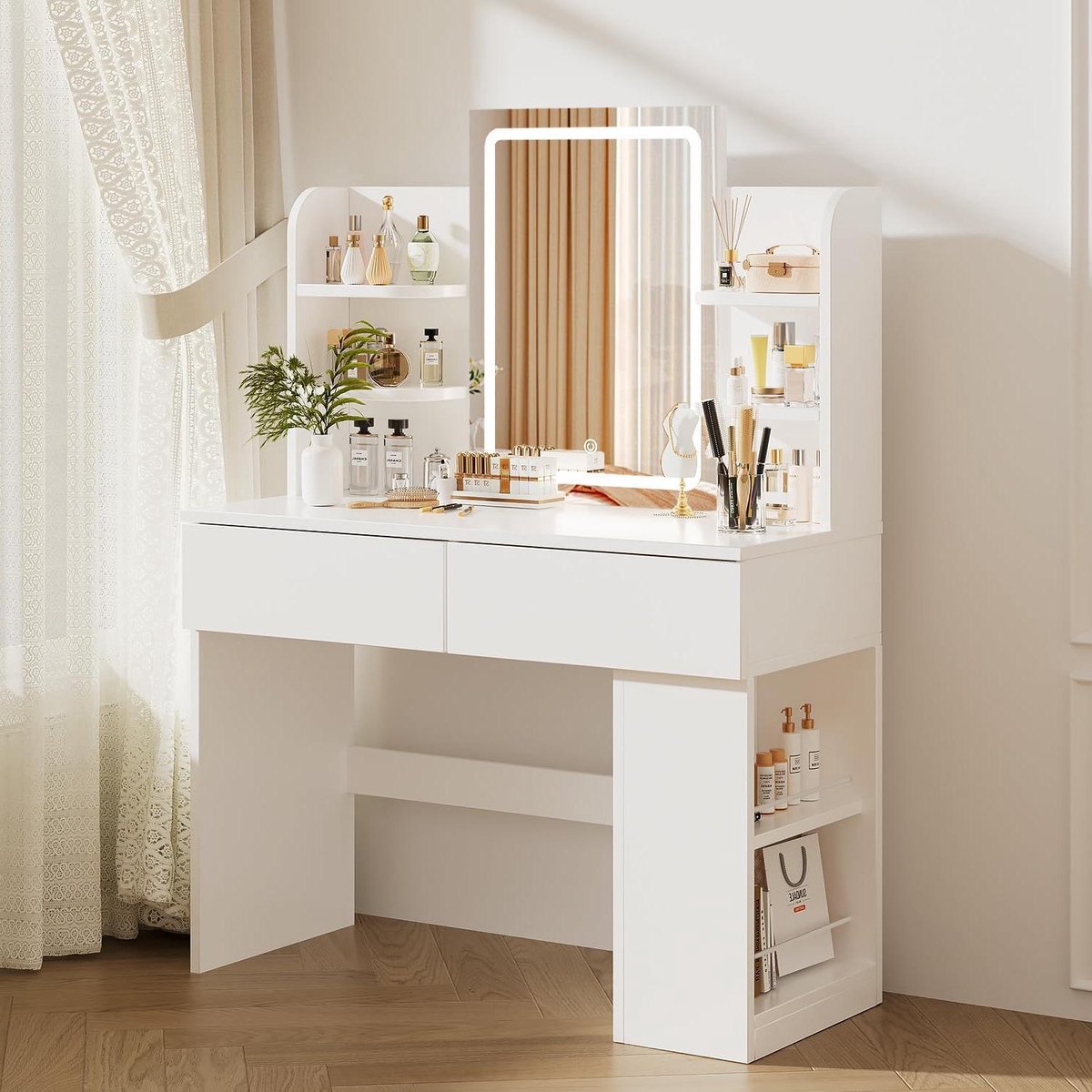 Make Up Tafel met Spiegel - Kaptafel voor Meisjes - Hollywood Spiegel met Verlichting - easy