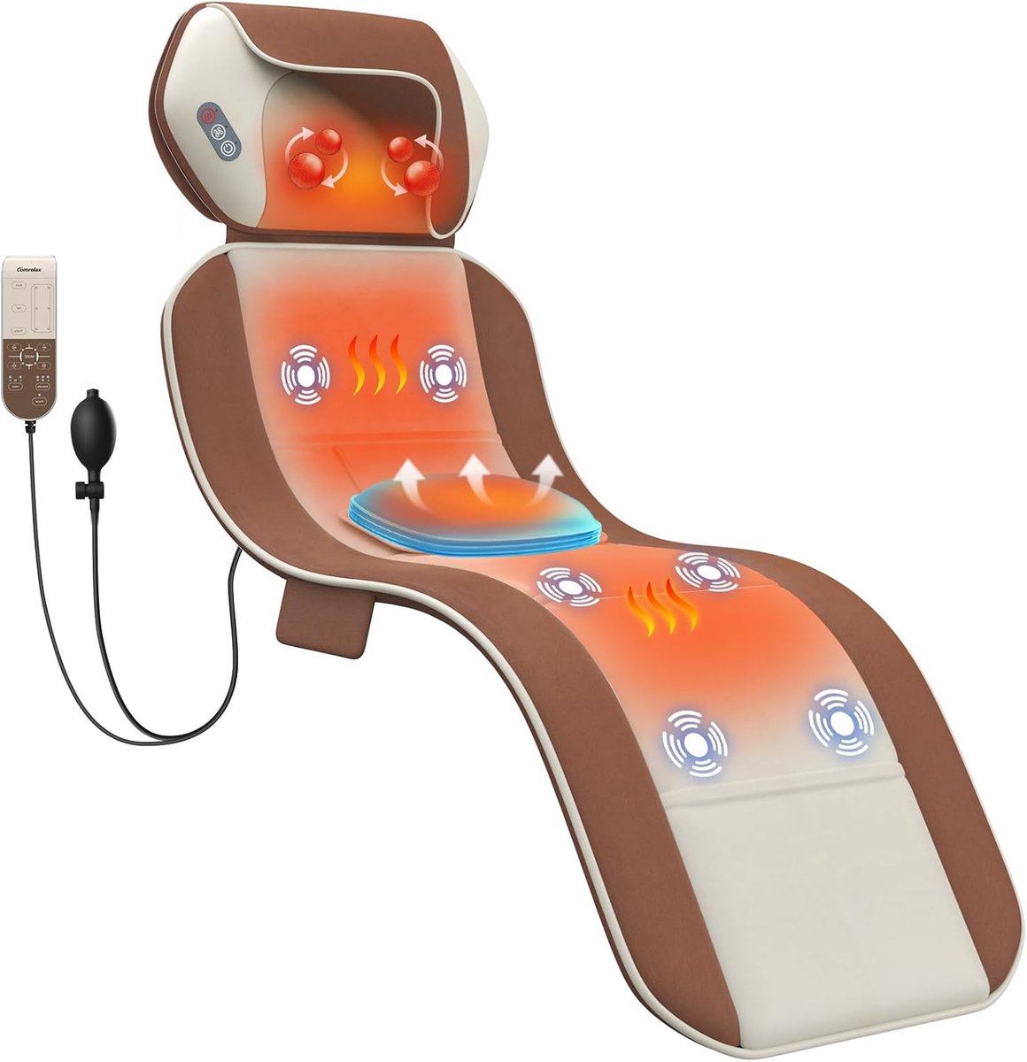 Massagemat Full Body met Warmte – Rugmassage & Lendenondersteuning – 4 Massagemodi & 6 Motoren – Verstelbare Pasvorm (1,5–1,8 m) – Ontspanning & Spierherstel