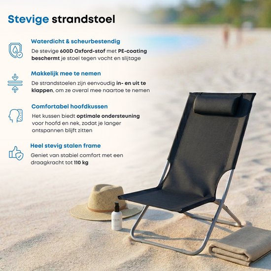 ACAZA Strandstoel - Campingstoel - Inklapbaar en Opvouwbaar - 120KG Draagkracht - Heel Stevig - Zwart van Merkloos — afbeelding 2