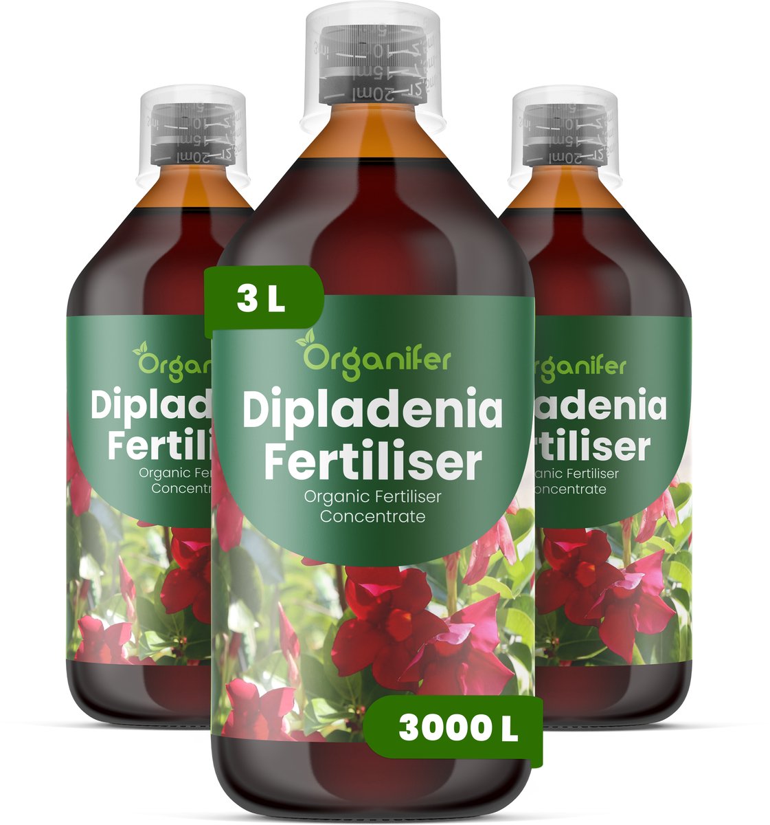 Vloeibare Meststof Voor Dipladenia 3X1 L Voor 3000 L - Npk 2-1-8 - Krachtige Groei - Trompetvormige Bloemen - Sterke Wortels - Hittebestendig - Stressbestendig - Compacte Groei - Bloemkleurintensiteit - Doorlopende Bloei - Organifer