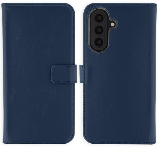 Echt Lederen Samsung Galaxy A57 Hoesje – Bookcase, 3 Pasjes, Briefgeldvak, Magnetische Sluiting, Donkerblauw