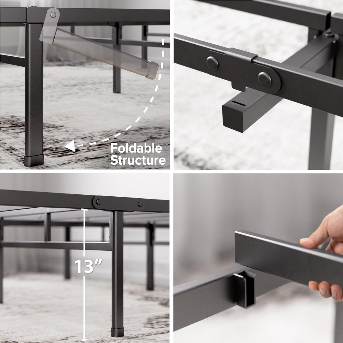 Bedframe 90x190 cm - Metalen Platform Bed met Opbergruimte onder het Bed - Stalen Lattenbodem - Toolvrije Montage - Zwart Modern Design - Draagkracht tot 340 kg