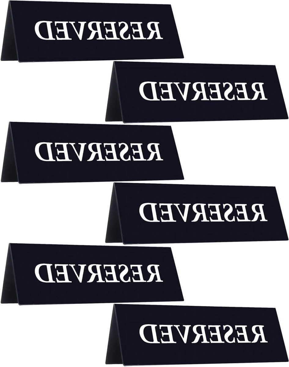 Gereserveerde Tafelborden - Zitbord Gasten - Tafel Reserveren - Driehoekige Standaard - 20 x 7 cm - Zwart