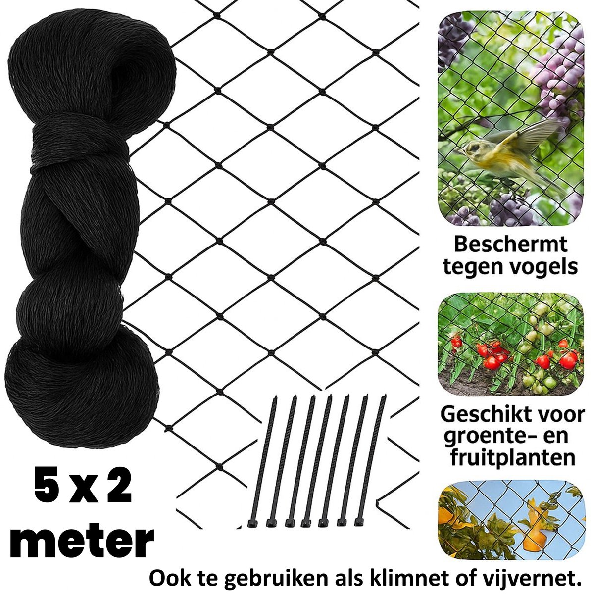 Vogelnet beschermnet – 5 × 2 m – UV-bestendig – 5×5 cm mazen