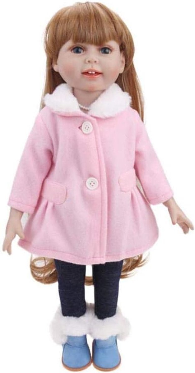 Poppenkleding Jurk - Winteroutfit Poppen - Poppen Aankleden - Met Pluche Kraag - 46 cm Poppen - Blauw — afbeelding 3