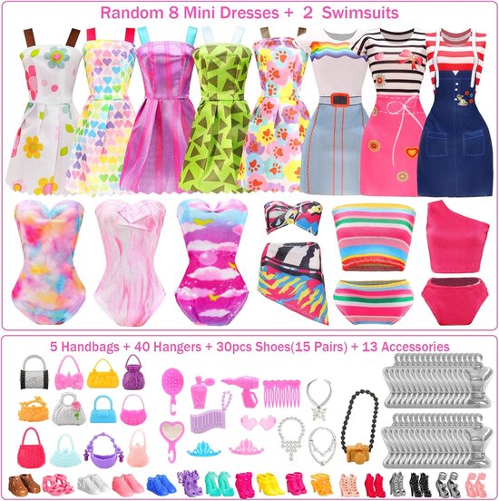 Poppenkleding Set - Accessoires voor poppen - Kinderspel - 30 Delige Collectie - 30 cm Poppen - Multicolor — afbeelding 4