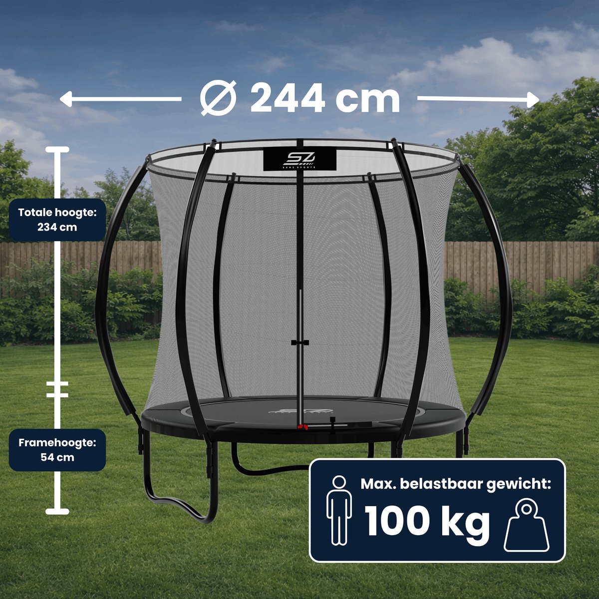 Senz Sports - J5000 Premium - Trampoline - 244 cm - Rond - Met Elastieken — afbeelding 7