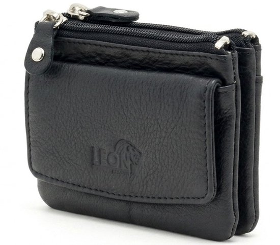 LeonDesign - 16-KW398-04 - porte-cartes double compartiment pour clés et monnaie - Zwart - cuir