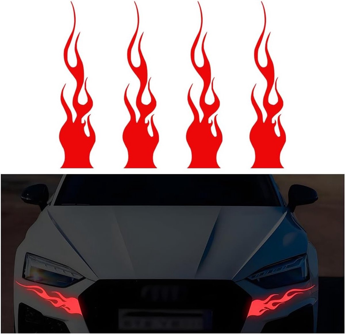 Reflecterende Vlam Stickers - 4 Stuks Vinyl Waterproof Decoratie voor Auto, Motor en Fiets, Sportieve Accessoires voor Racing en Styling