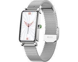 Knobbout Smartwatch met 1.45” (3,7 x 2,5 cm) HD Touchscreen – Hartslag, Bloeddruk, Zuurstofmeting – 12 Sportmodi – IP68 Waterdicht – Compatibel met Android & iOS - Zilver stalen band