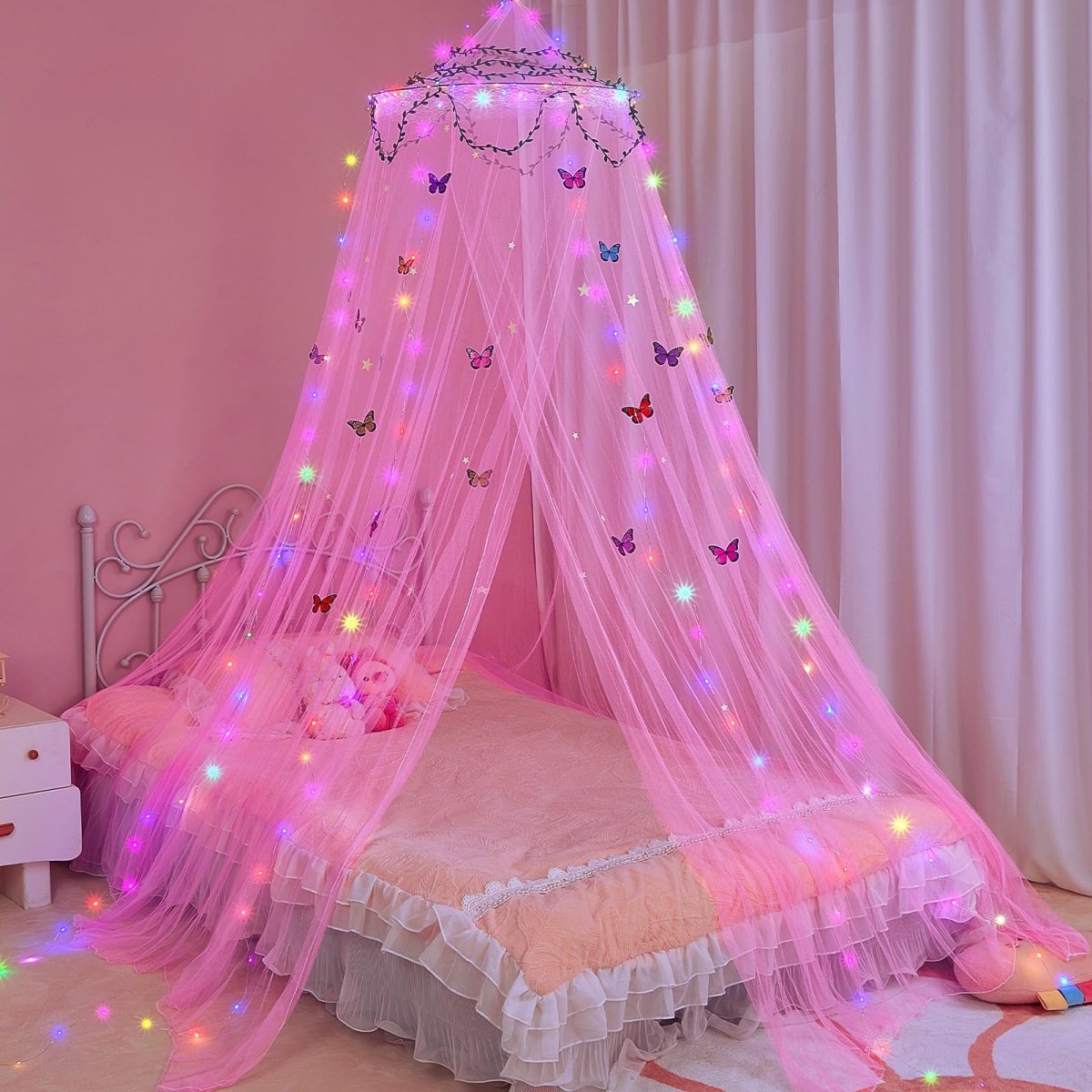longziming -Bedcanopy - Kinderkamertent - Meisjes Bedgordijn - Glow-in-the-dark Sterren - Inclusief LED-verlichting - Premium Garen - Verstelbare Touwtop - Veilige Slaapomgeving - 1 Set -Roe