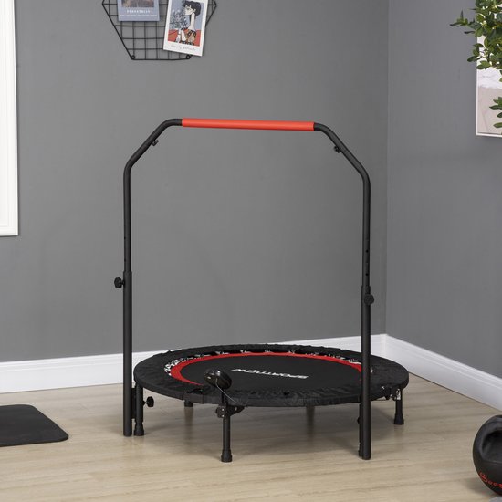 OKWISH Fitnesstrampoline – Verstelbare Handgreep Met Monitor – 102 Cm – Kunststof En Staal – Zwart – Opvouwbaar