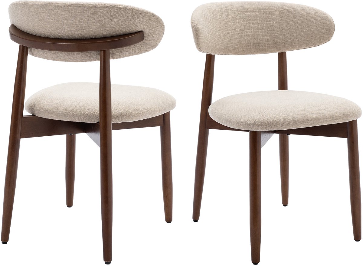 COLAMY Houten eetkamerstoelen - set van 2 - Moderne met stof beklede keukenstoelen - Boerderij eetkamerstoel- beige