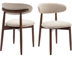 COLAMY Houten eetkamerstoelen - set van 2 - Moderne met stof beklede keukenstoelen - Boerderij eetkamerstoel- beige