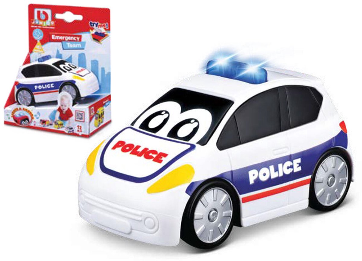 BB Junior Emergency Team Police Car - Politiewagen met Licht en Geluid - 4 inch - Wit/blauw/rood