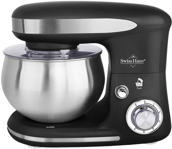 Swiss Haus® KM2305 Keukenmachine - 1300W Keukenrobot - 5L RVS Mengkom - Keukenmixer met 6 Snelheden + Pulse - met Deeghaak & Garde - Zwart van Merkloos — afbeelding 2