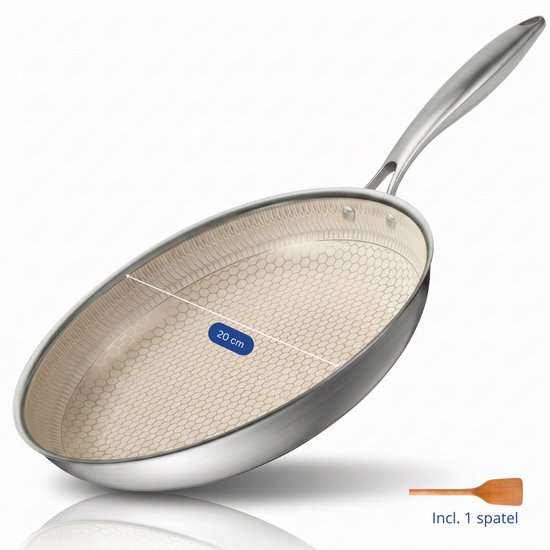 Morelia® 20 cm Koekenpan Inductie en Gas - Incl Spatel - PFAS Vrij - Keramische Anti aanbaklaag - Oven en Vaatwasserbestendig - Beige