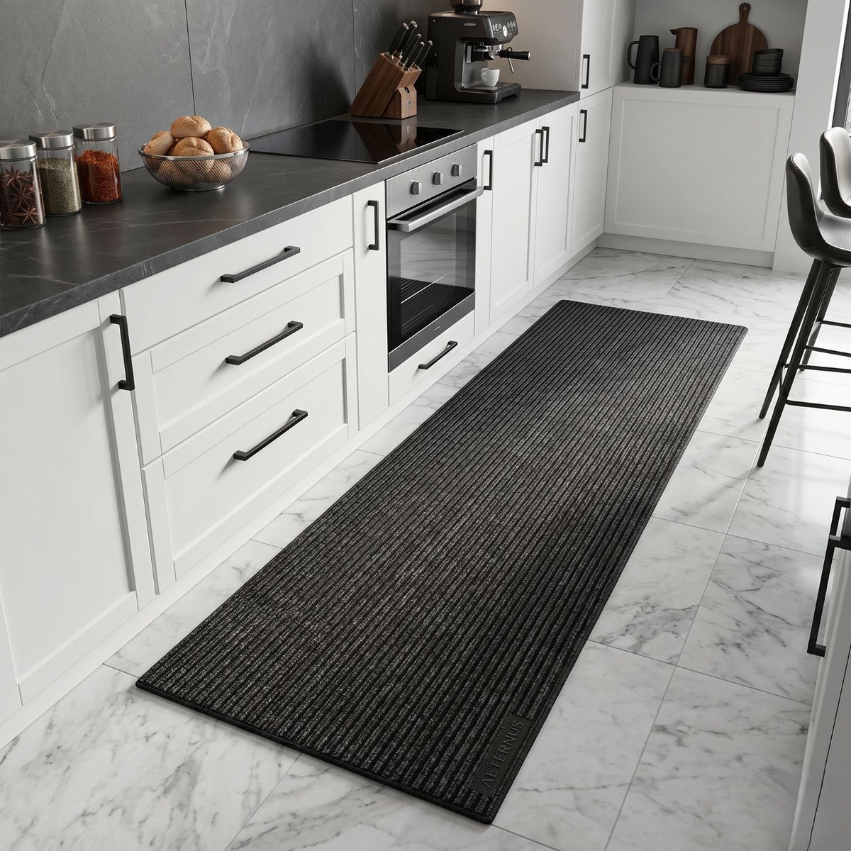 FLOORDIREKT Keukenloper - Tapijtloper - Granada - Antraciet - 80 x 100 cm