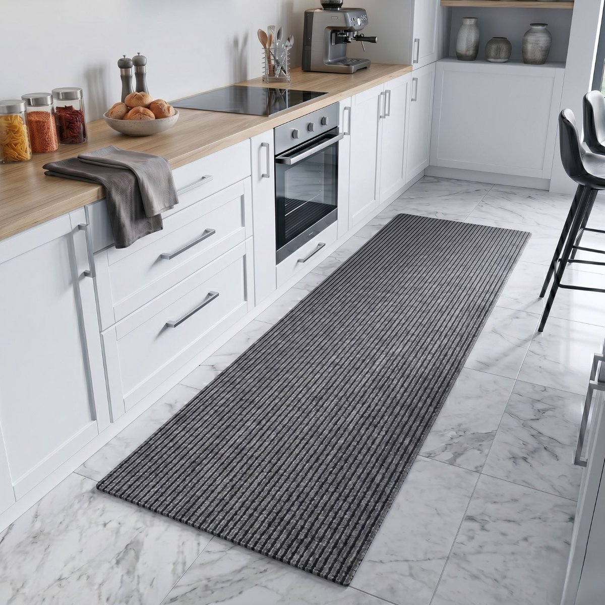 FLOORDIREKT Keukenloper - Tapijtloper - Granada - Grijs - 80 x 450 cm