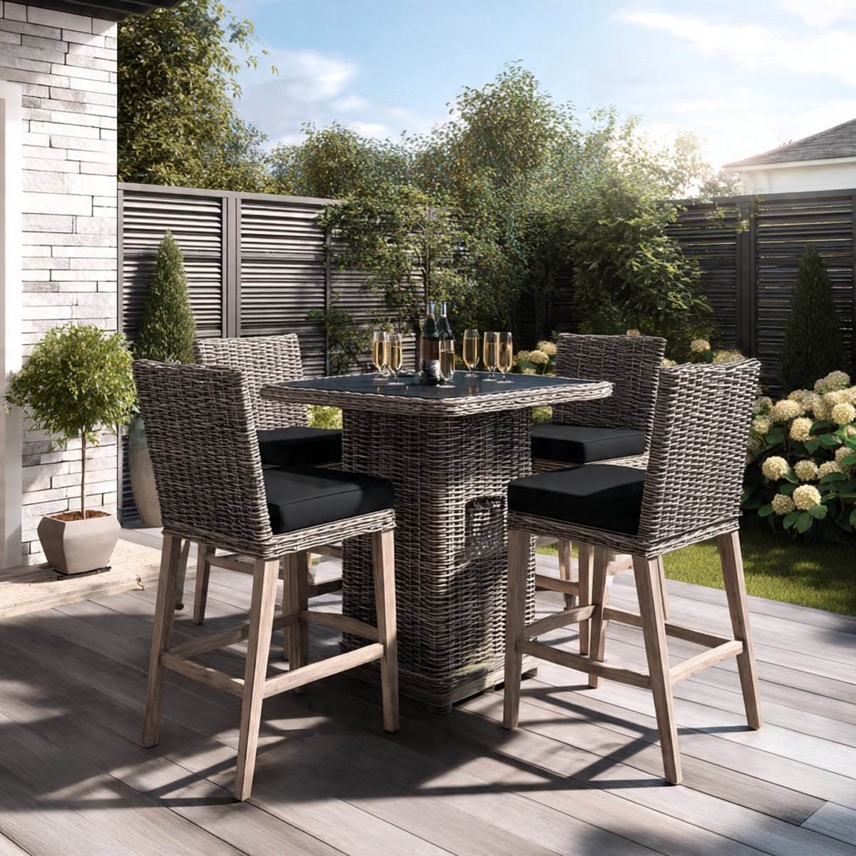Luxe 5-delige Polyrattan Diningset – Tuinmeubel Set voor 4 Personen met Inklapbare Stoelen