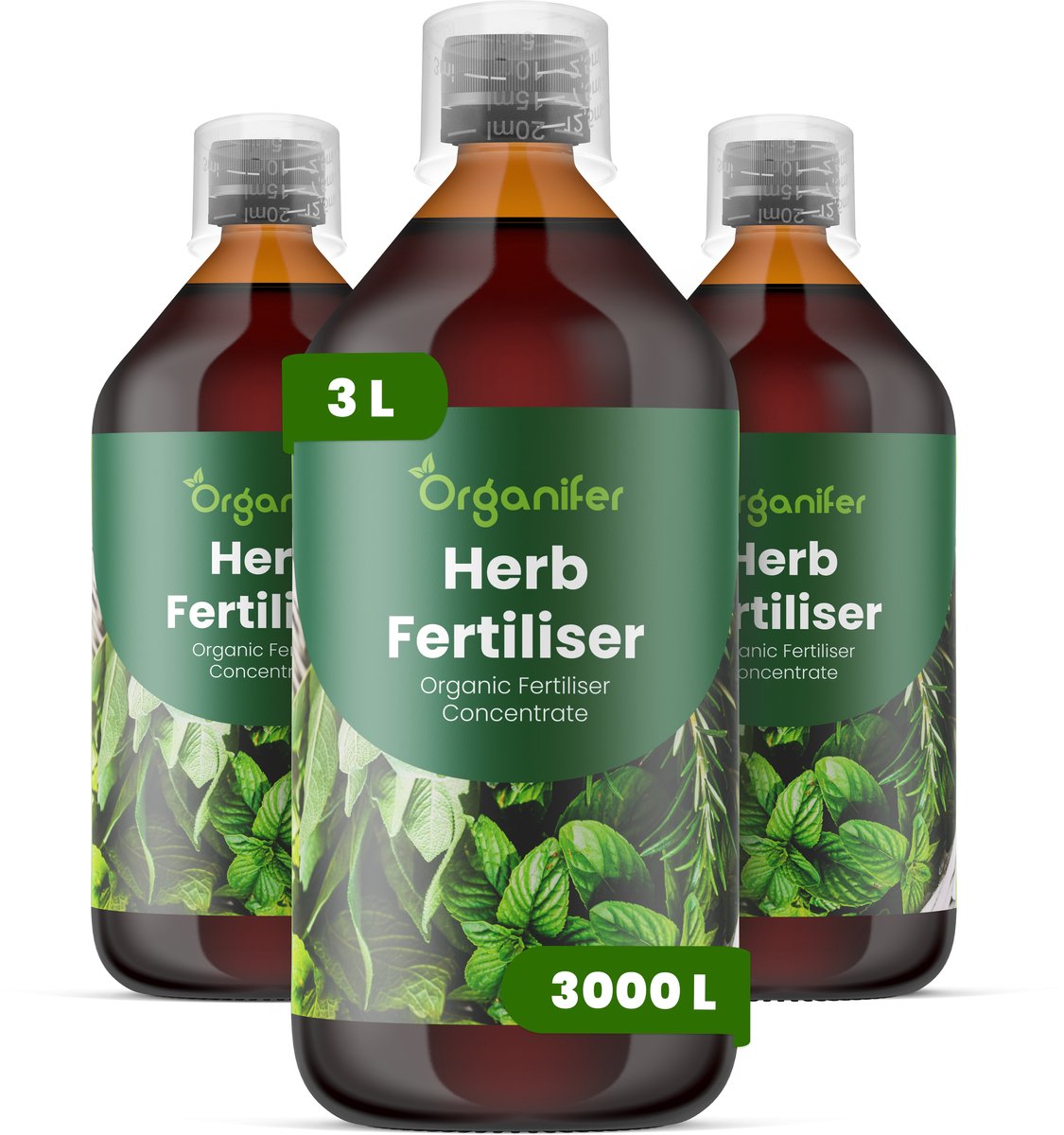 Vloeibare Meststof Voor Kruiden 3X1 L Voor 3000 L - Npk 3-4-3 - Аromatische Groei, Hoge Bladdichtheid, Intense Smaak, Groeiroutine Na Herhaald Oogsten, Verhoogt De Concentratie Van Essentiële Oliën Voor Superieure Culinaire Kwaliteit - Organifer