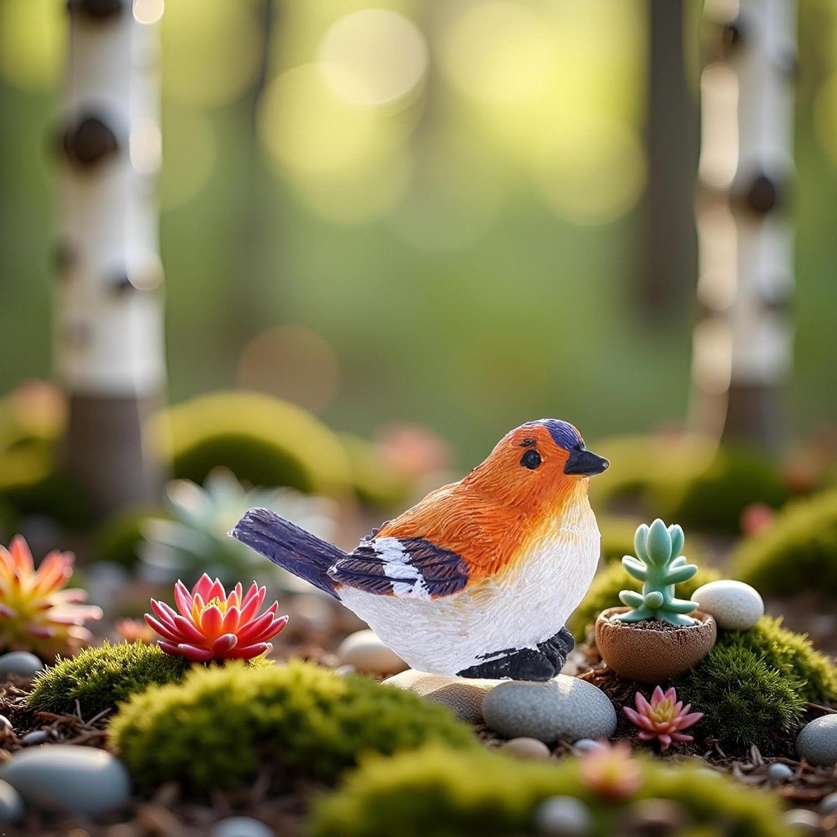 Miniatuur Vogel Beeldje - Hars Ambacht - Tuin Decoratie - Gedetailleerd Ontwerp - 34 cm - Oranje