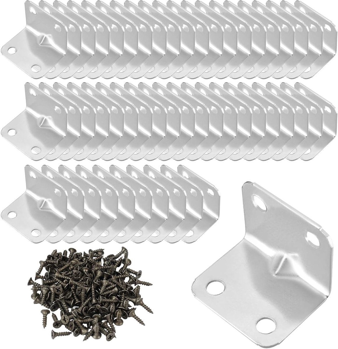 50 Stuks Versterkte Bevestigingshoeken voor Meubels 20 x 20 mm L-vormige Stalen Hoekbeugels met 200 Schroeven voor Planken en Kasten