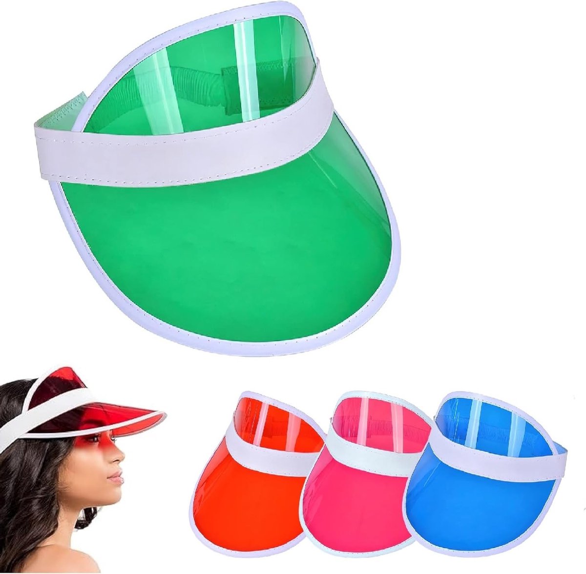 Unisex Zonnevisors Set van 4, Kleurrijke Neon Caps voor Golf, Tennis en Feestjes, Ideaal voor Zomeractiviteiten