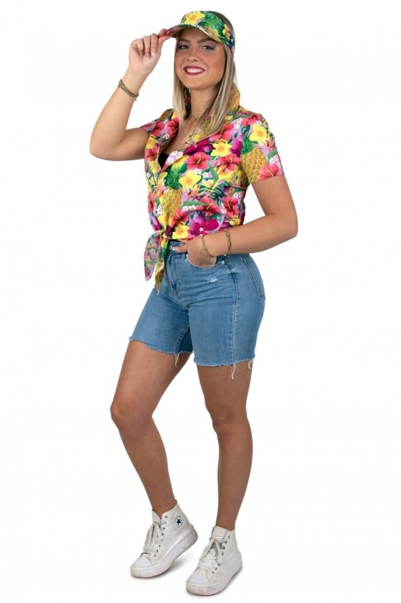 Hawaii Blouse Met Zonneklep Ananassen Roze - Maat 44/46