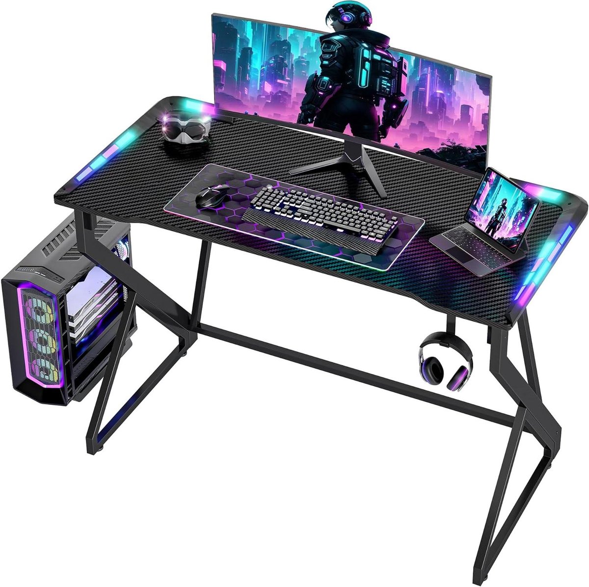 Gaming bureau - Computer tafel - Thuiswerken studeren - Z-vormige poten - 102 cm breed - Zwart