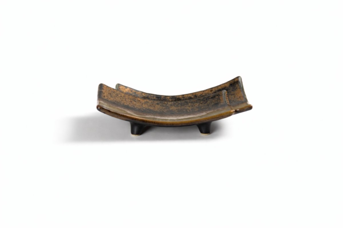 MPLCo - Ondes Serveerschaal - Schaal Sushi & Tapas - Serveerschaal op Voet - Vaatwasser & Magnetron Bestendig - Decoratief Bord op Voet - Keramiek - ca. 17 x 2-4.5 cm - Aardetinten
