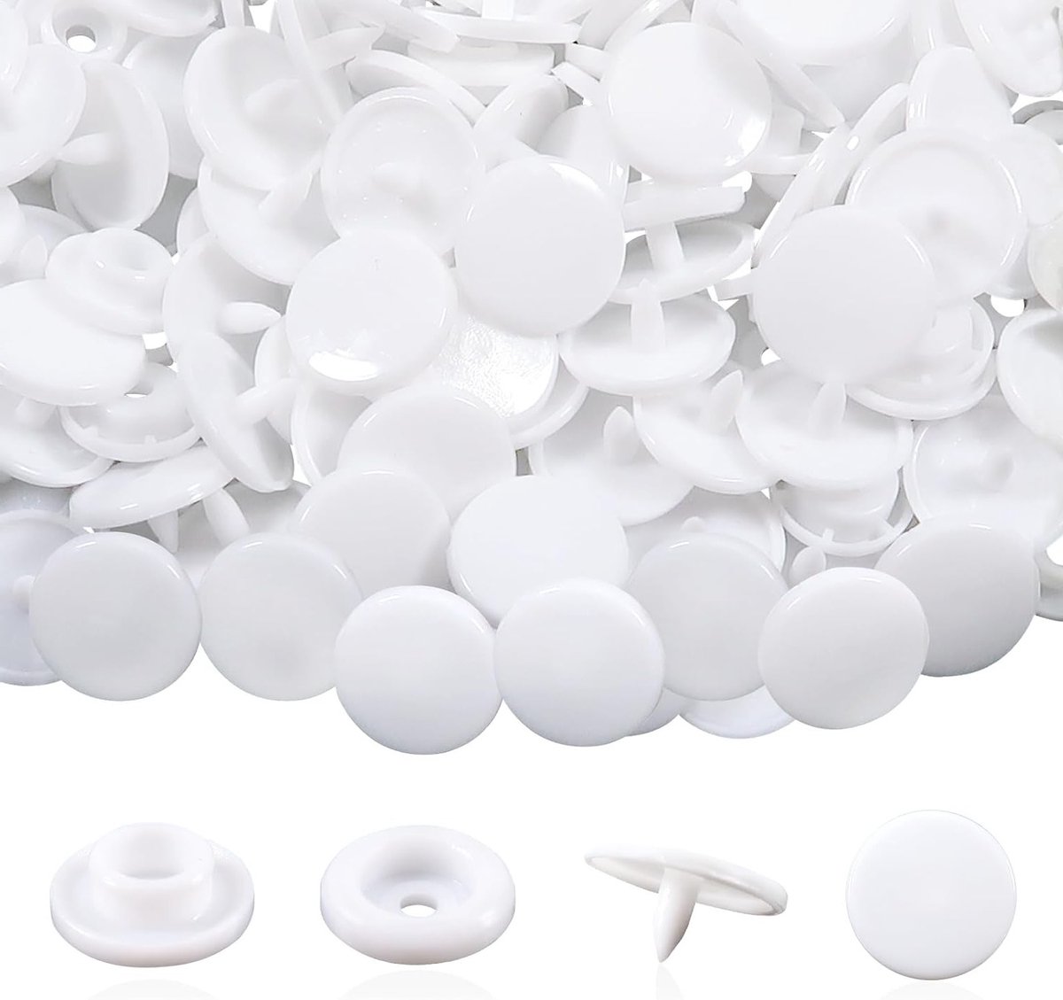 Sew-free Snap Buttons 12mm Wit - 200 Sets voor DIY Scrapbook, Naaien, Creatief Werk