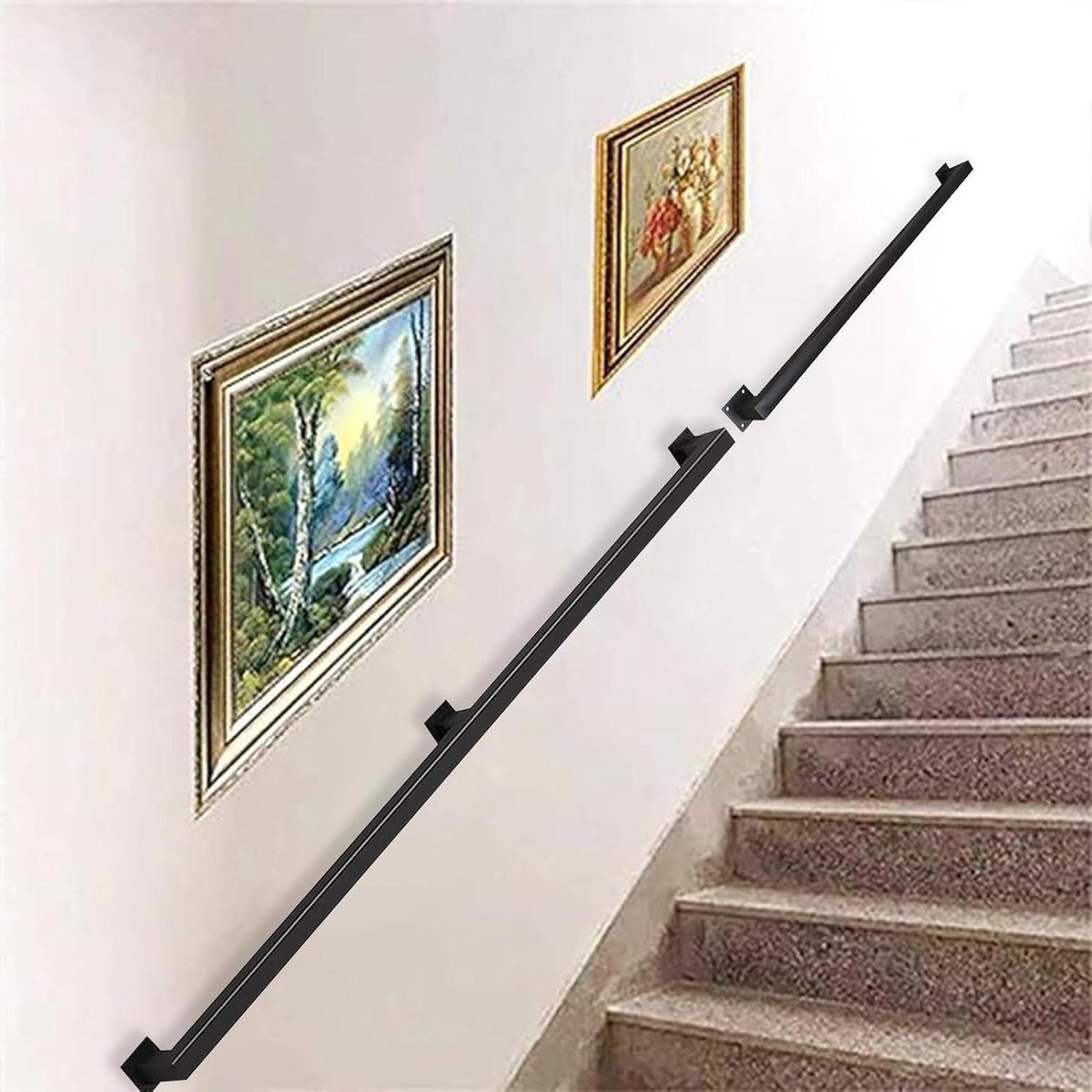 Trapleuning metaal - Steunbeugel gang - Veilig traplopen - Roestbestendige coating - 300cm lengte - Zwart